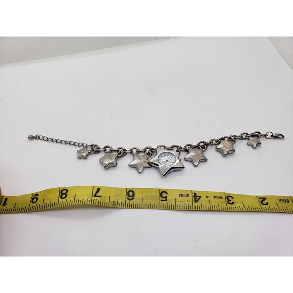 GML Star Charm Bracelet Watch Silver Tone Quartz Adjustable Chain Analog Works - Picture 9 of 10